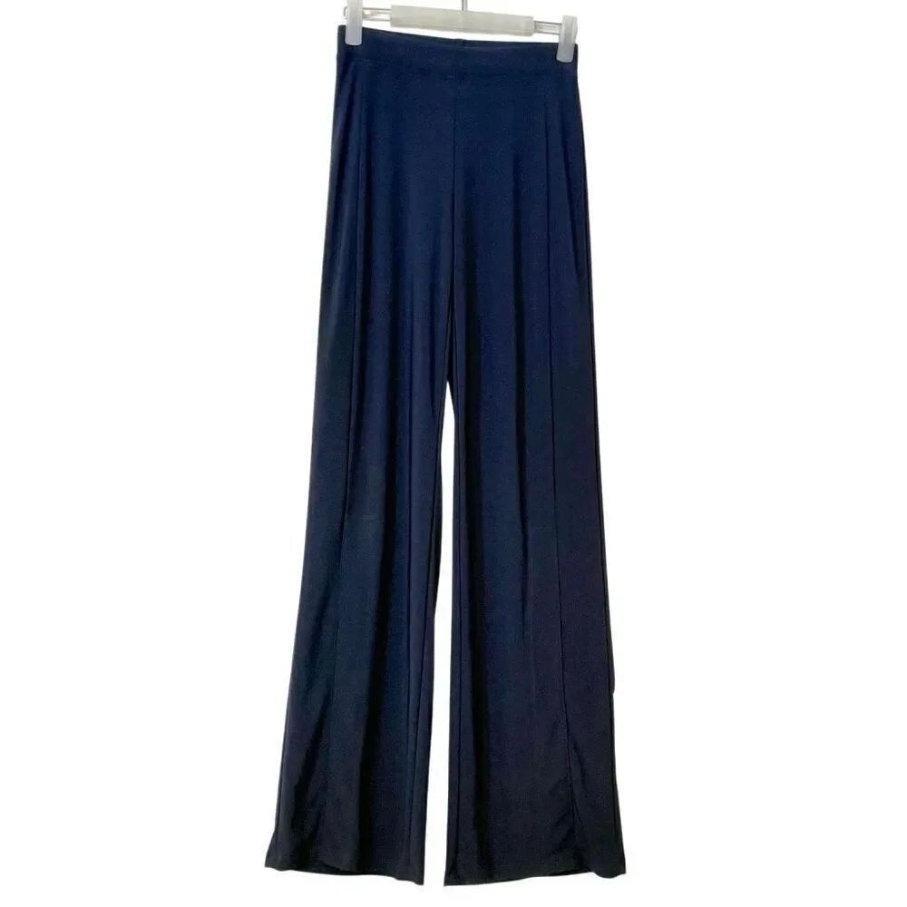 Last Tango Elastic Waist Wide Leg Pull-on Palazzo Pants Navy Blue Small